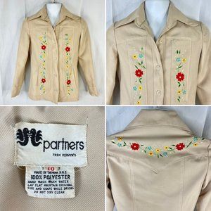 Western Vintage Embroidered Floral Ladies Jacket sz 10 37x26" Partners Mervyns